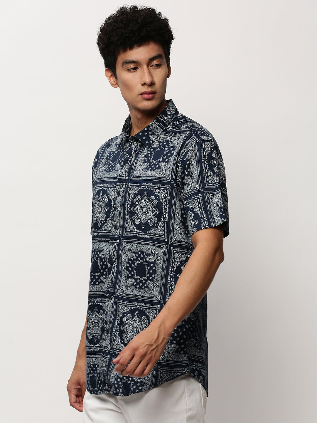 Men Navy Printed Casual Casual Shirts