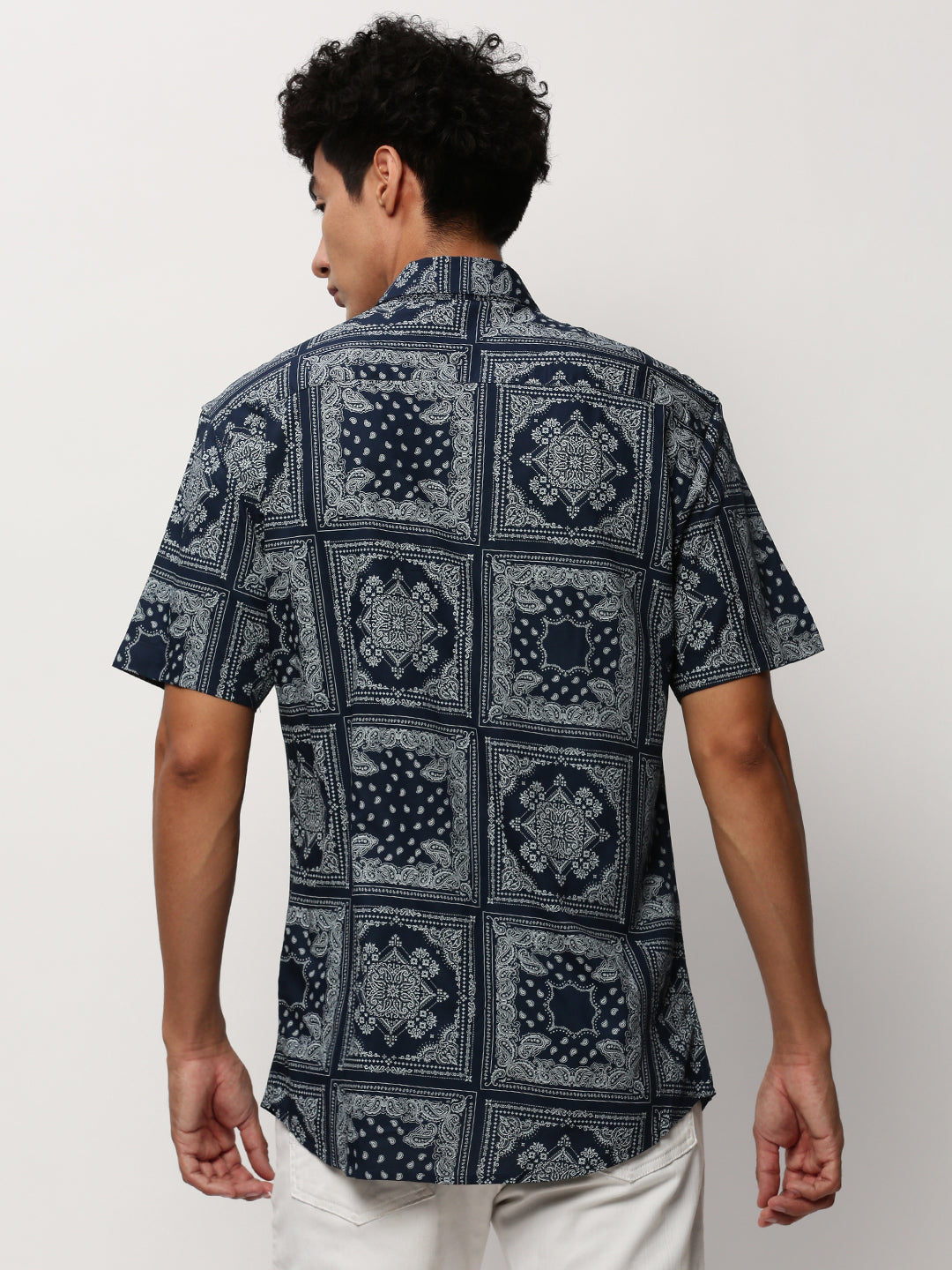 Men Navy Printed Casual Casual Shirts