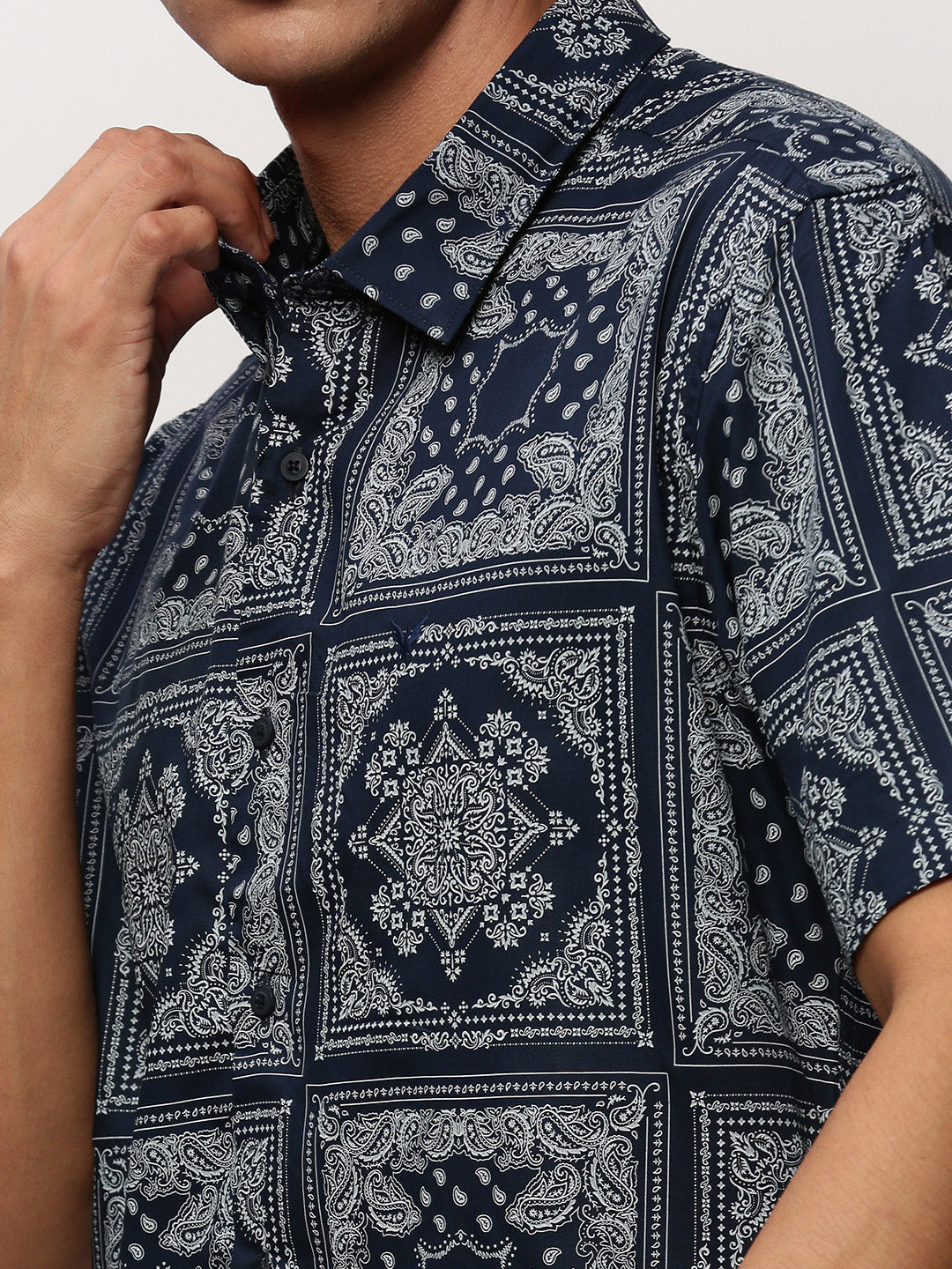 Men Navy Printed Casual Casual Shirts