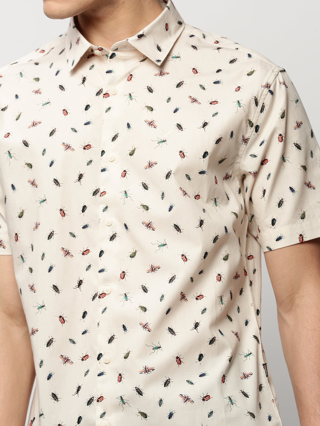 Men Cream Printed Casual Casual Shirts