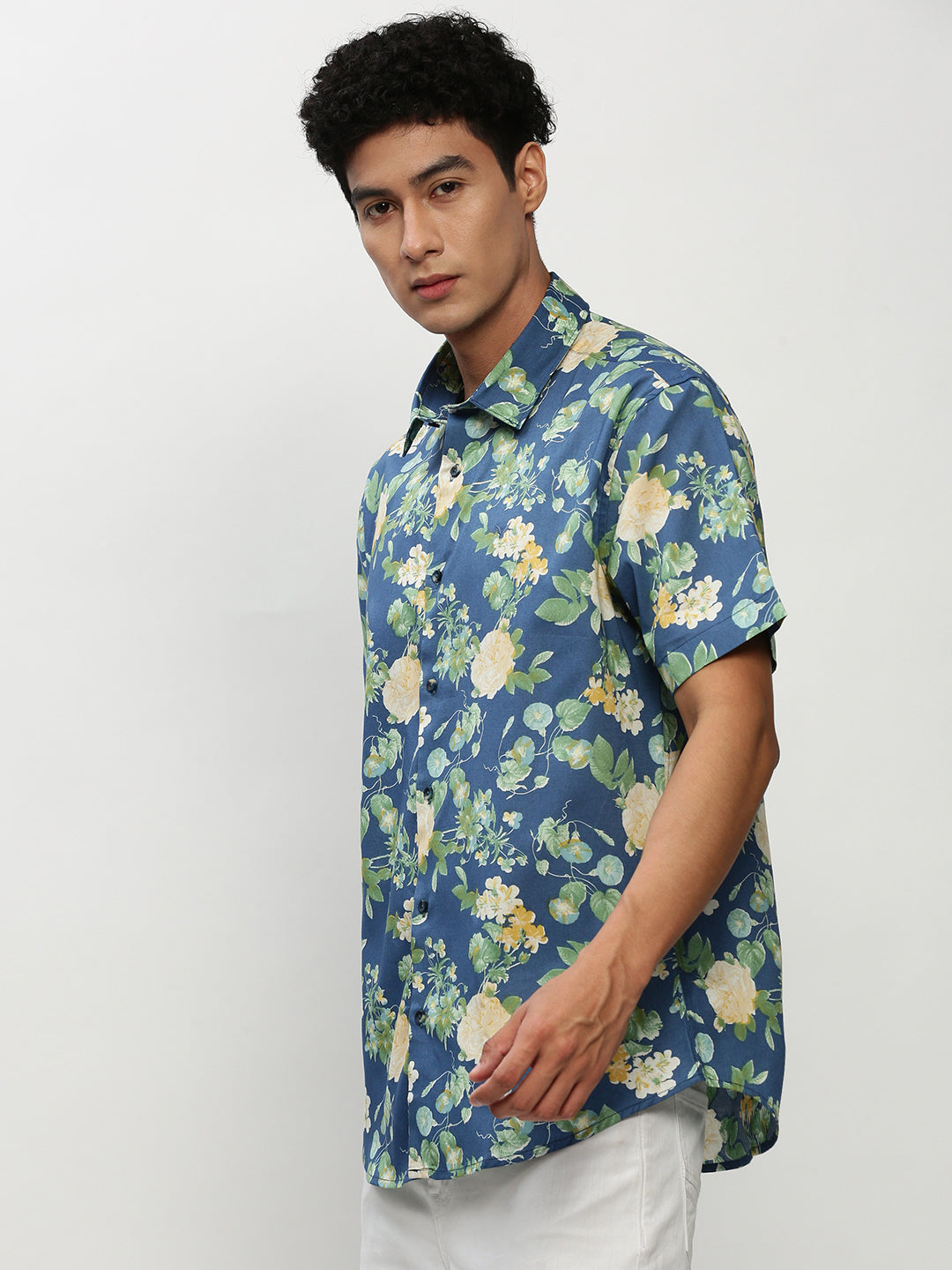 Men Blue Floral Casual Casual Shirts