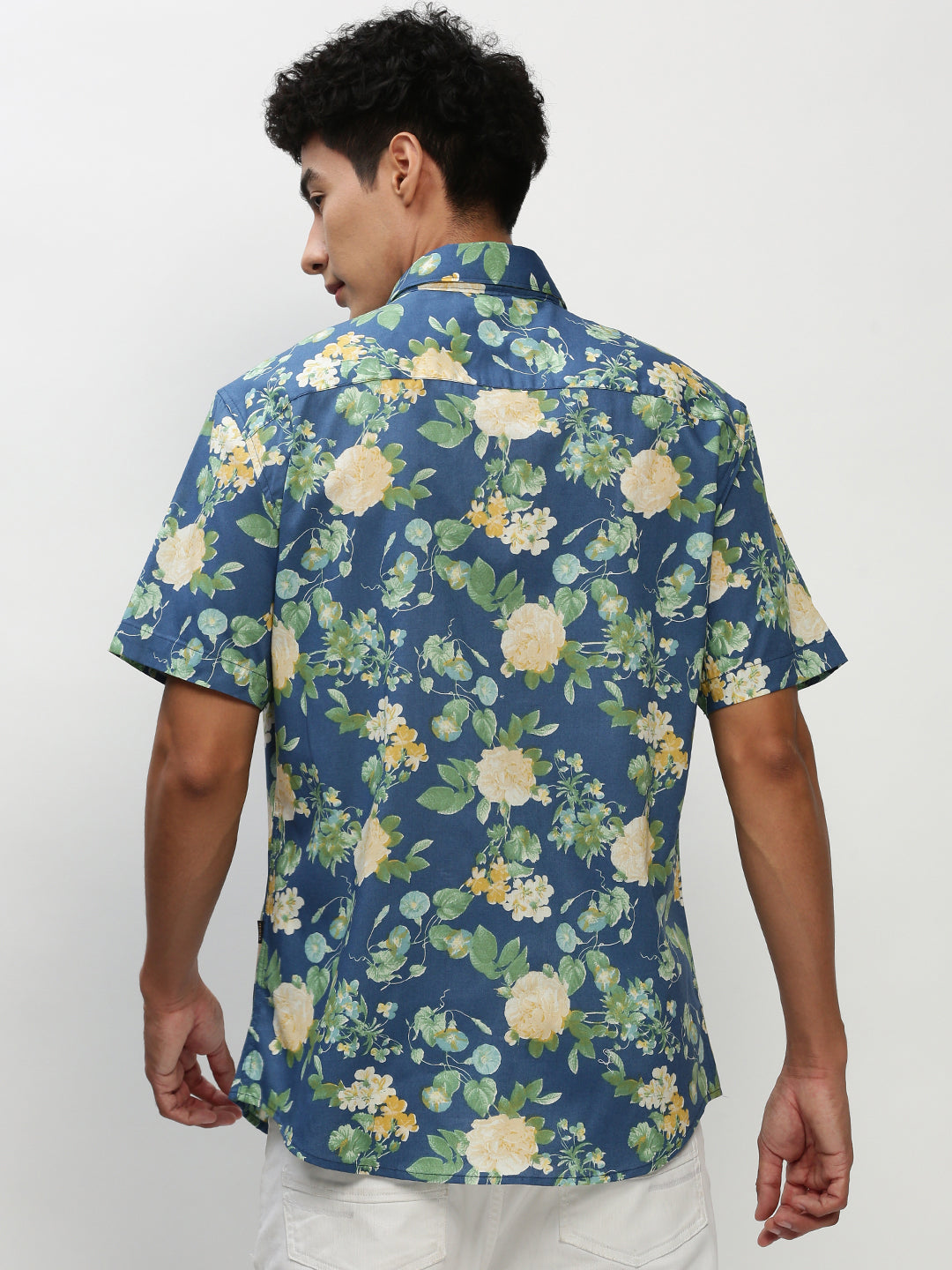 Men Blue Floral Casual Casual Shirts