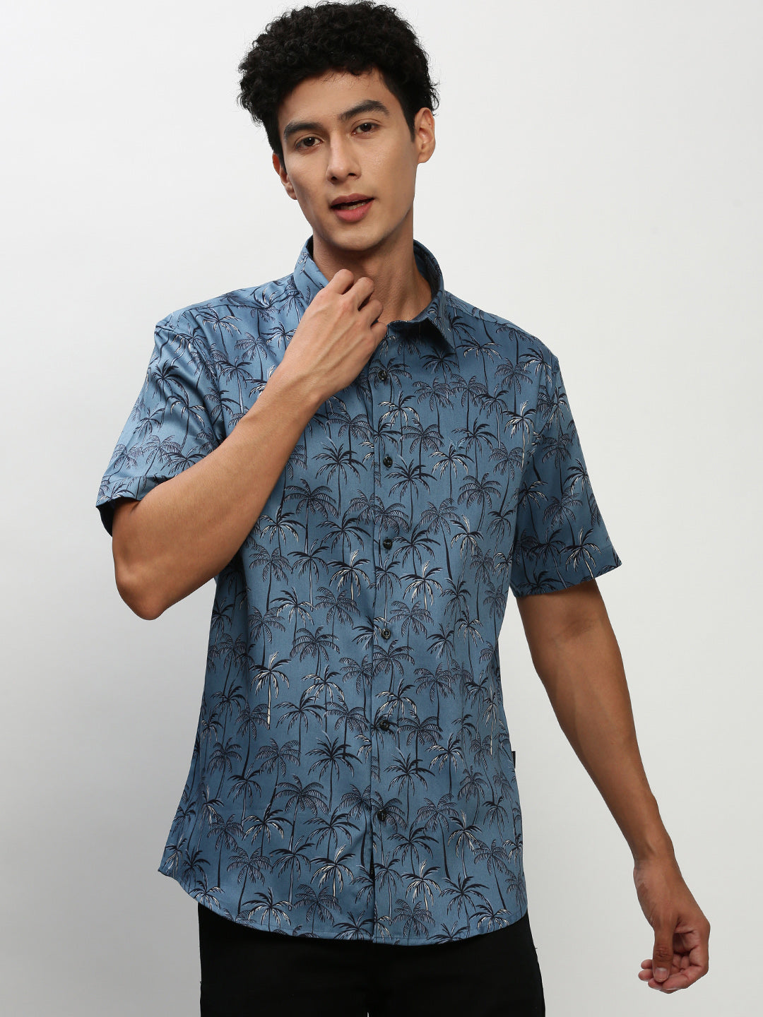 Men Blue Floral Casual Casual Shirts