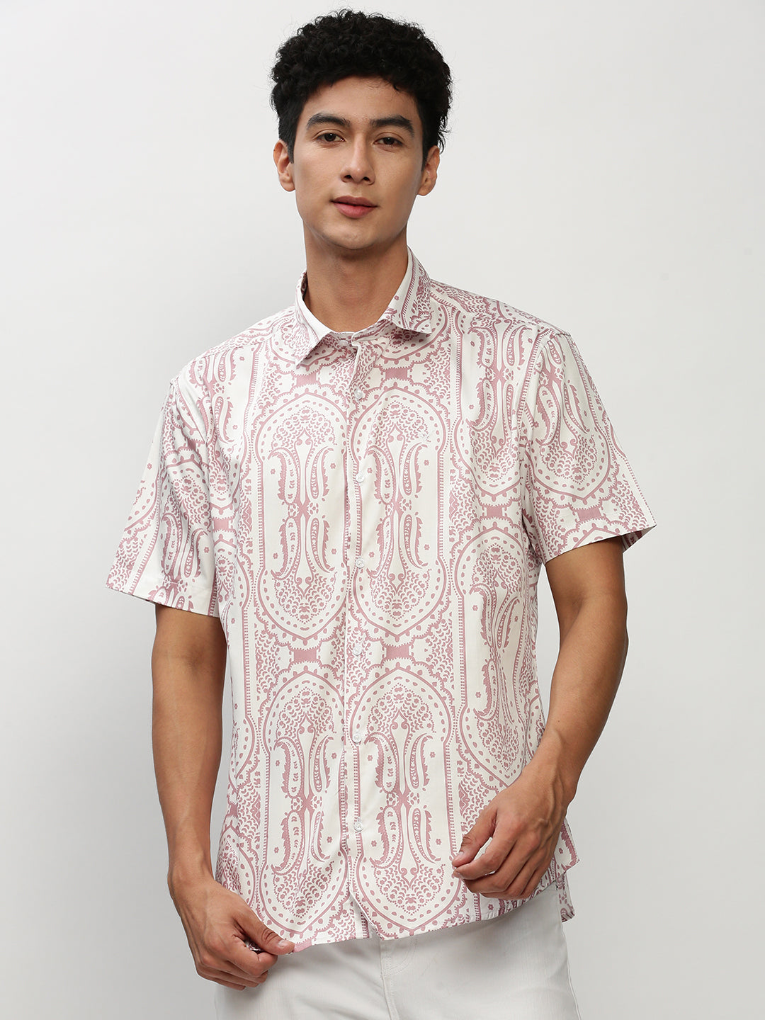 Men White Printed Casual Casual Shirts