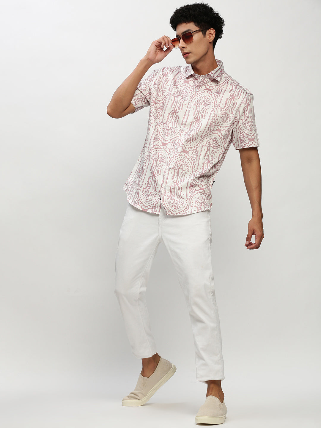 Men White Printed Casual Casual Shirts