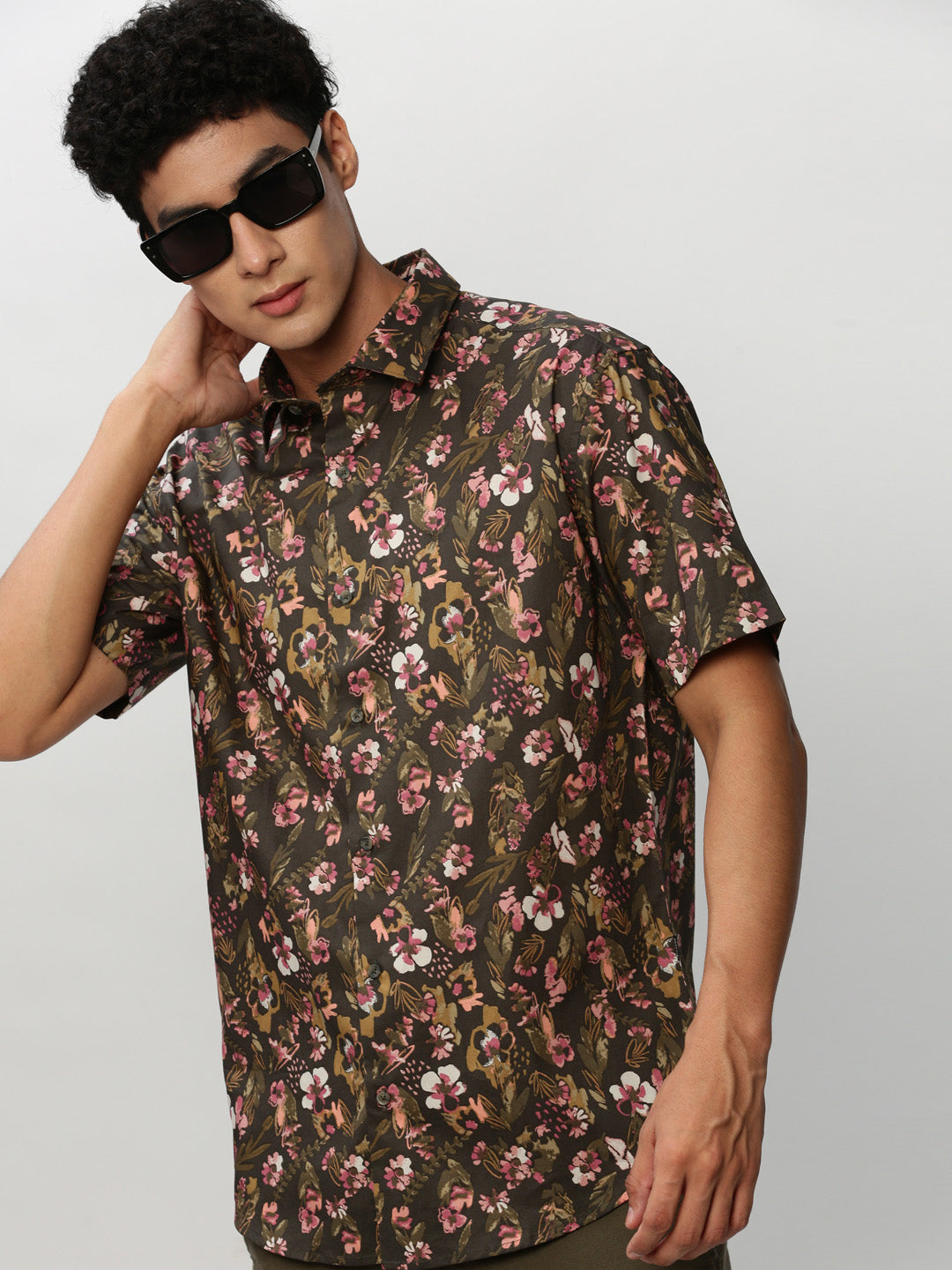 Men Green Floral Casual Casual Shirts