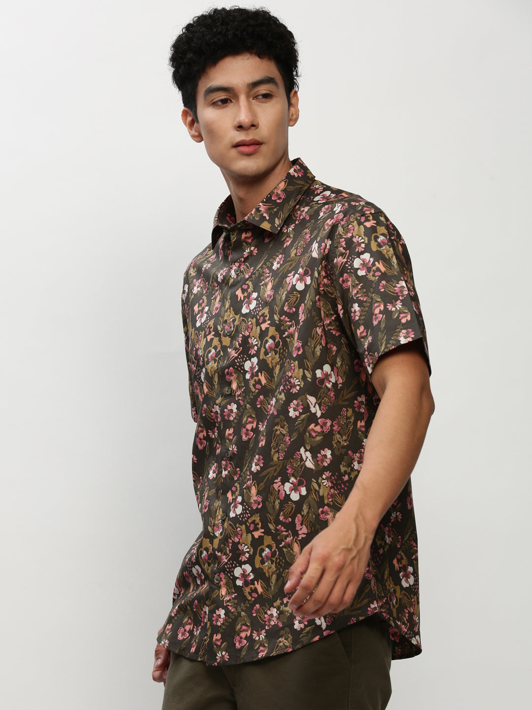 Men Green Floral Casual Casual Shirts