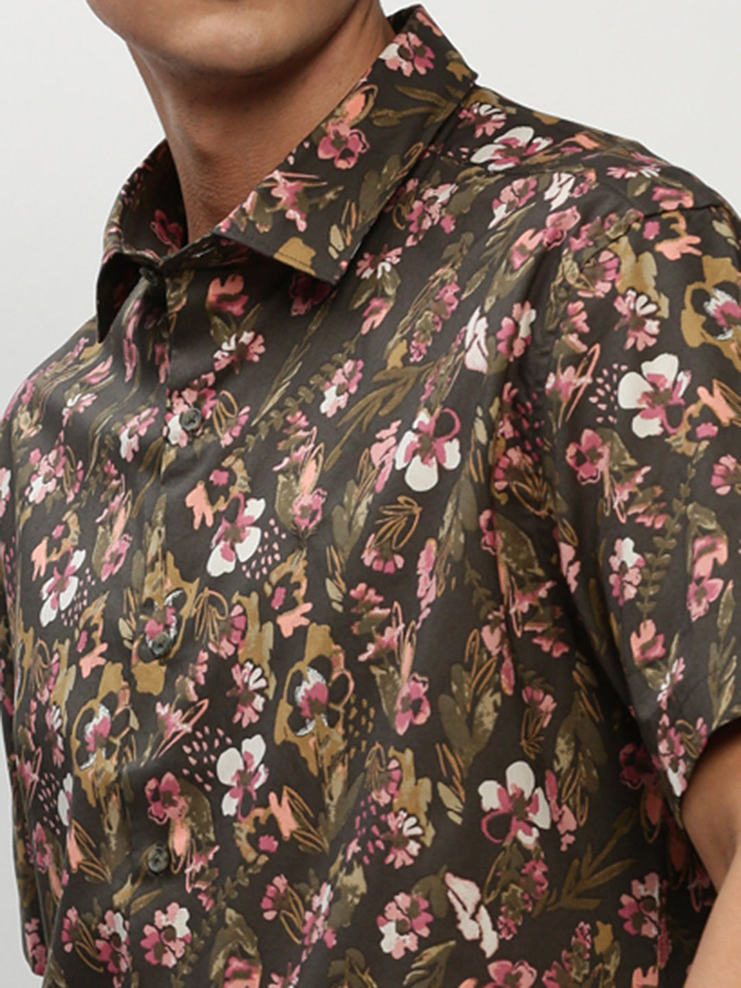 Men Green Floral Casual Casual Shirts