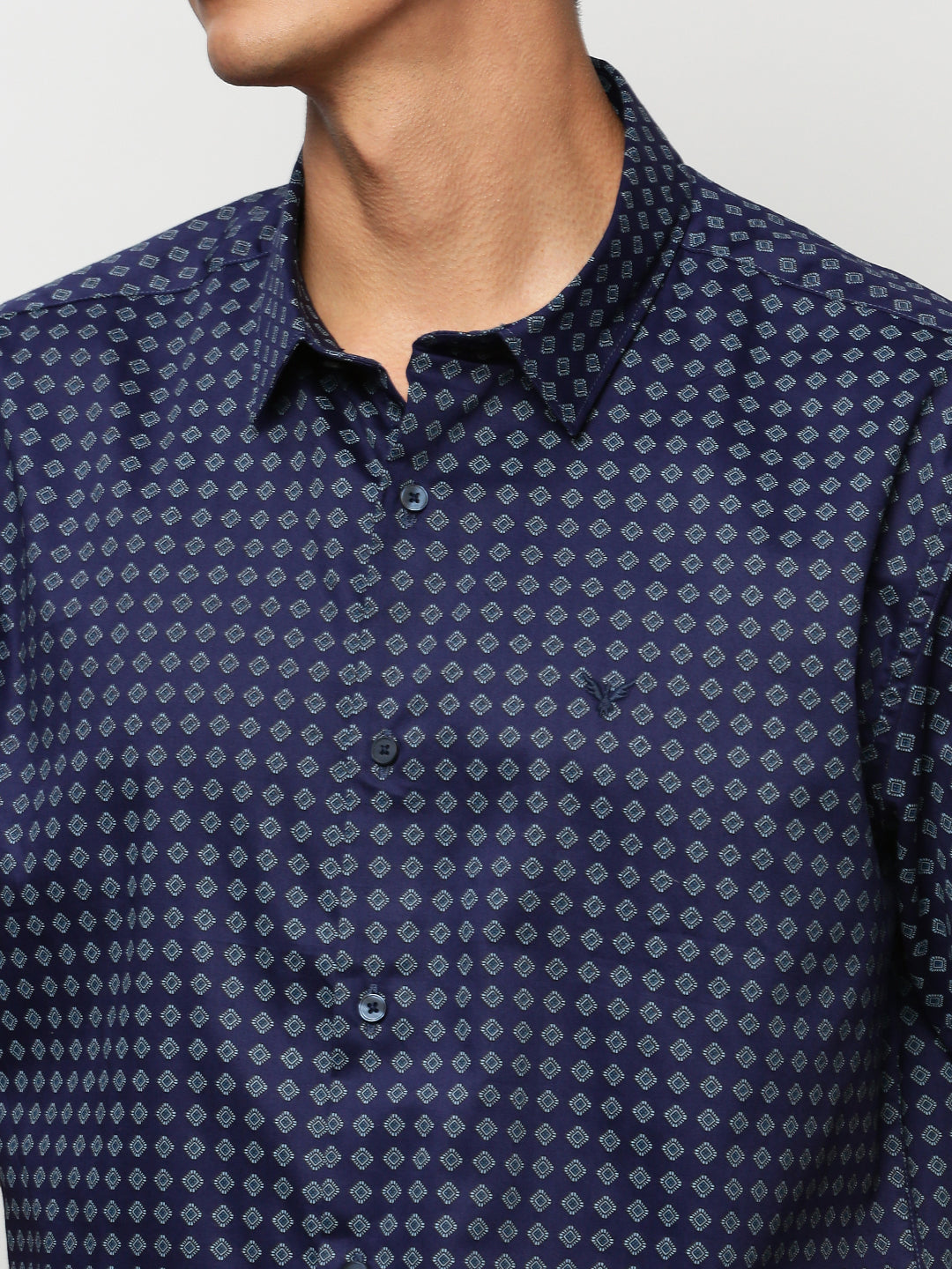 Men Navy Geometrical Casual Casual Shirts