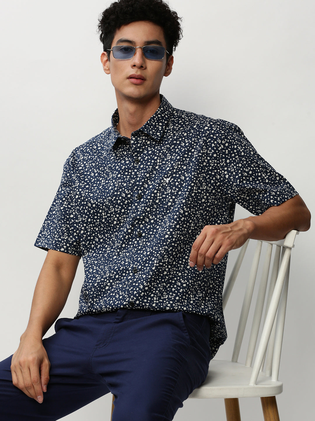 Men Navy Printed Casual Casual Shirts