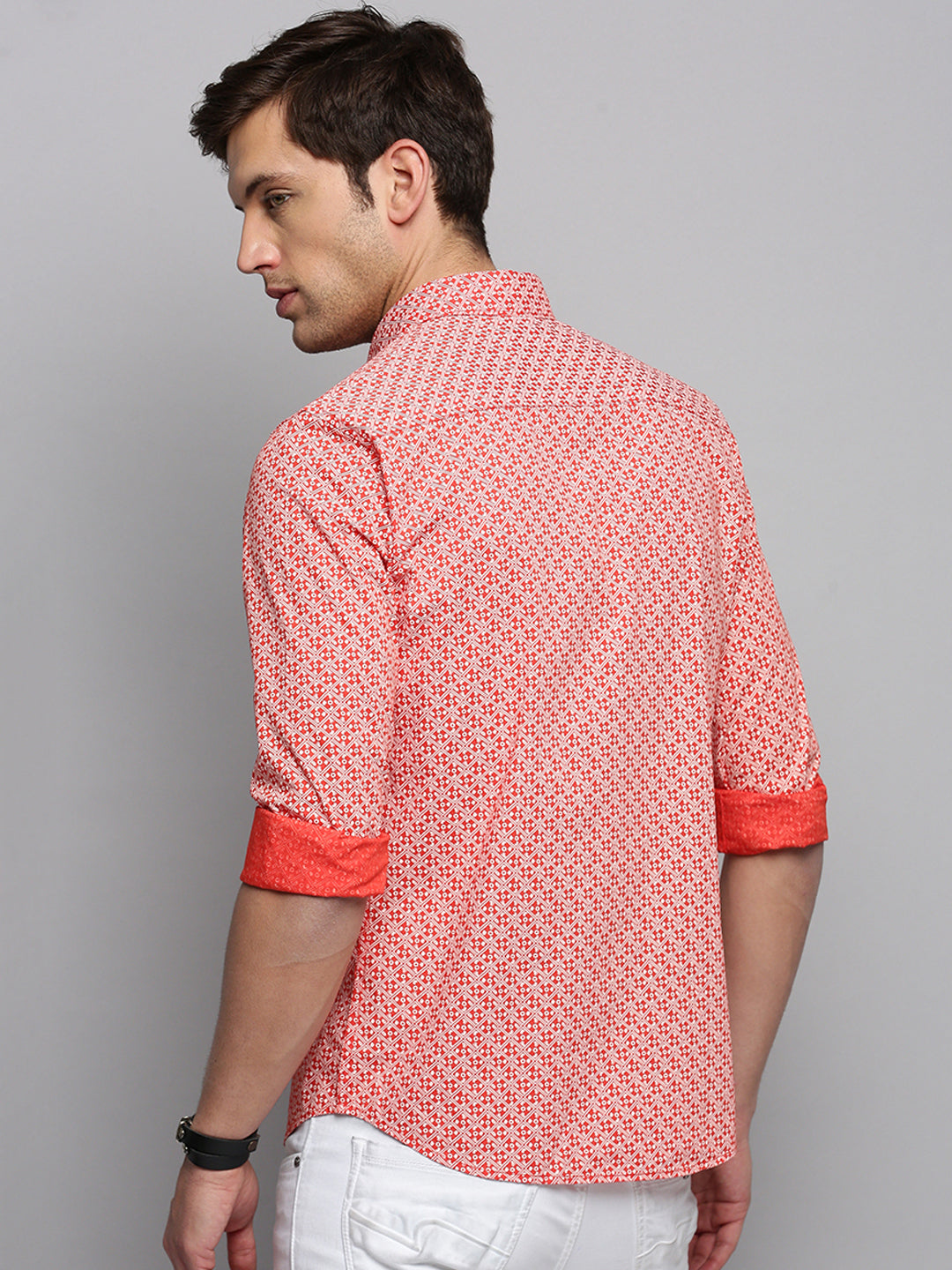 Men Orange Printed Casual Shirt