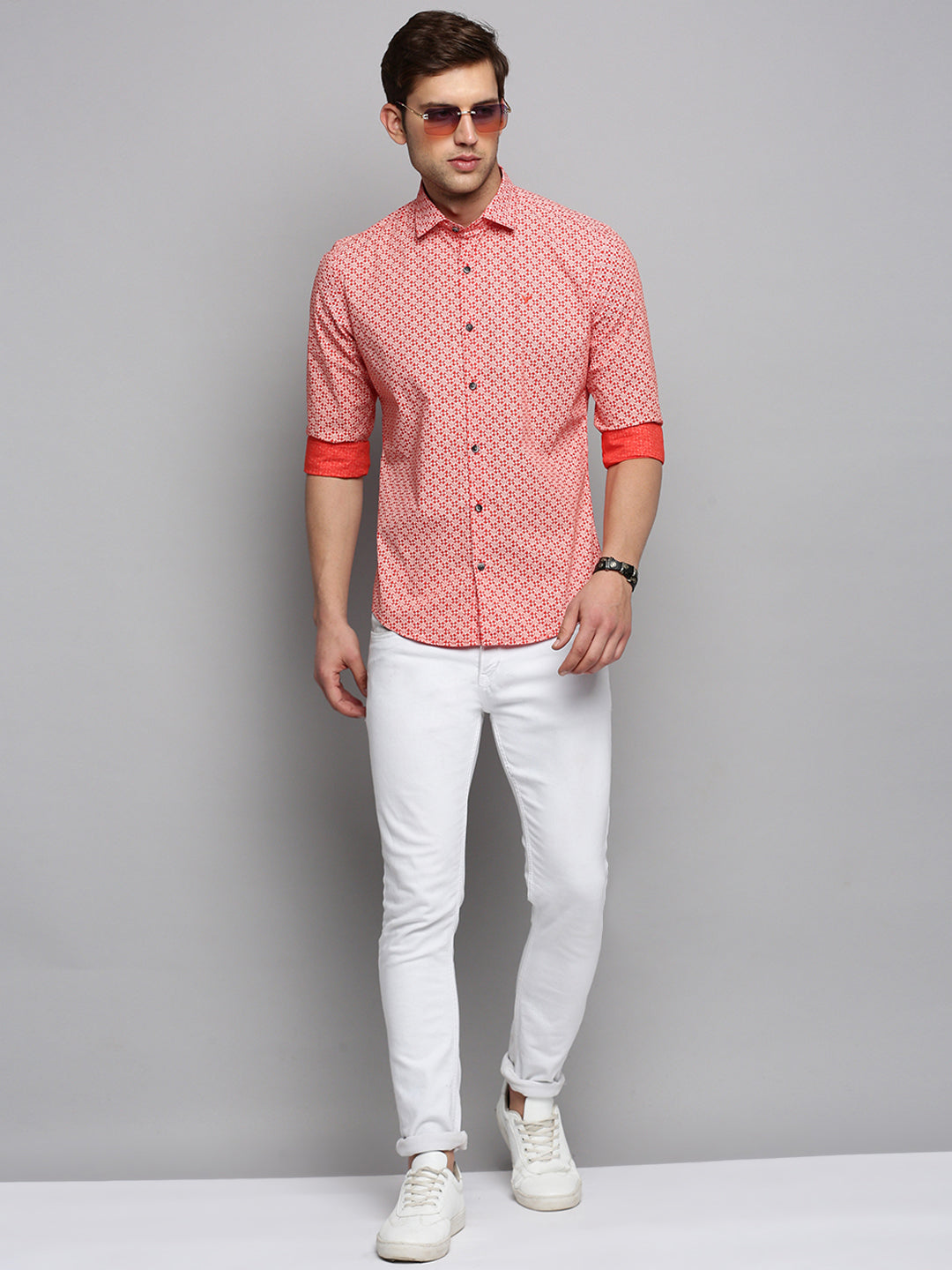 Men Orange Printed Casual Shirt