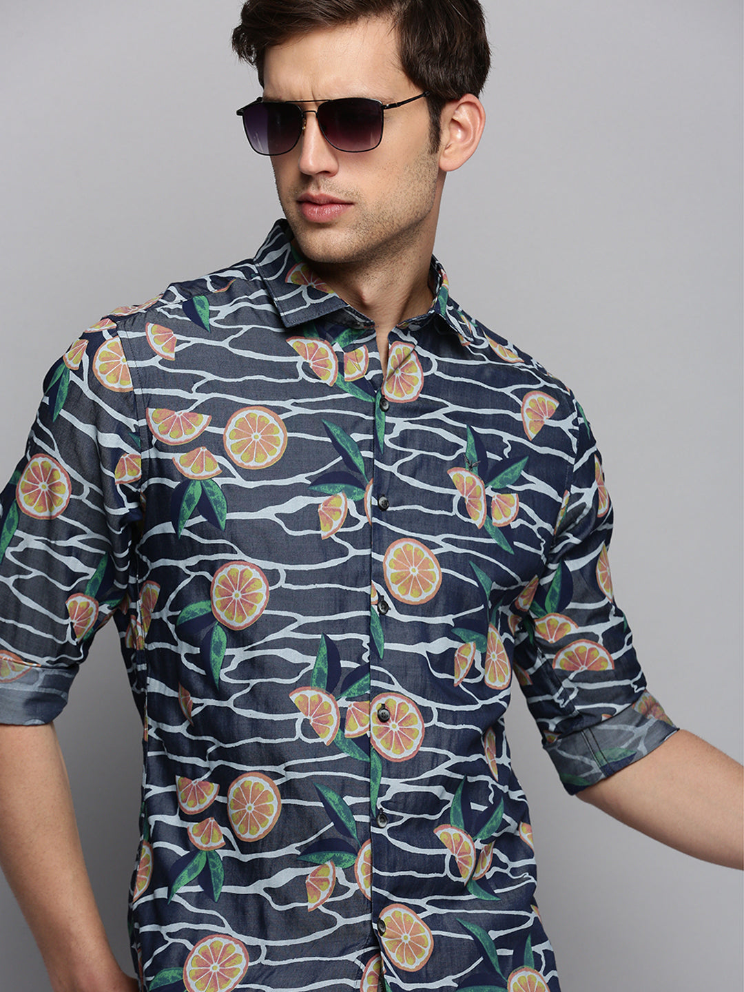 Men Navy Printed Casual Shirt