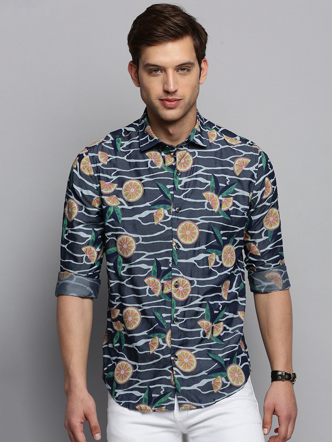 Men Navy Printed Casual Shirt