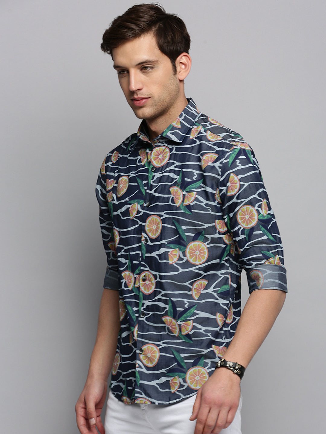 Men Navy Printed Casual Shirt