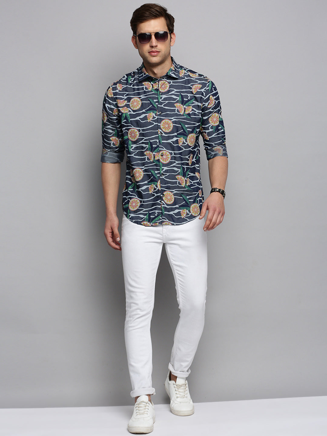 Men Navy Printed Casual Shirt