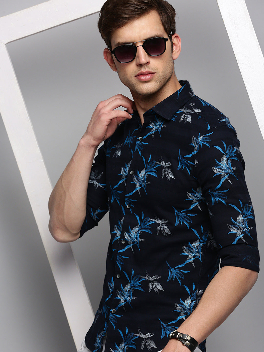 Men Navy Printed Casual Shirt