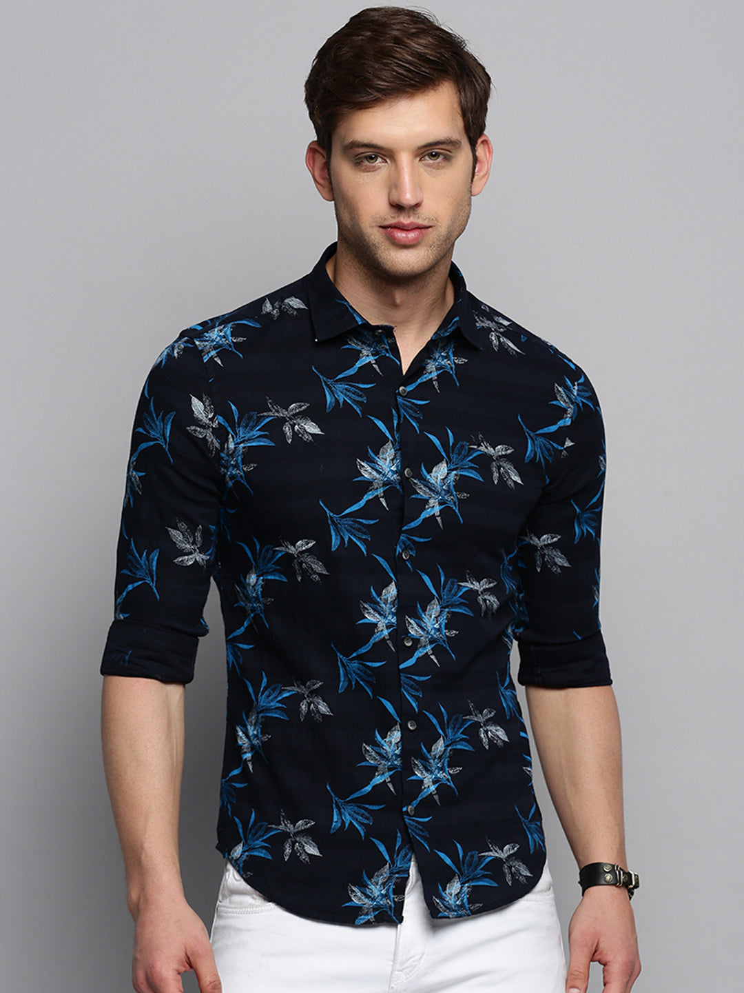 Men Navy Printed Casual Shirt