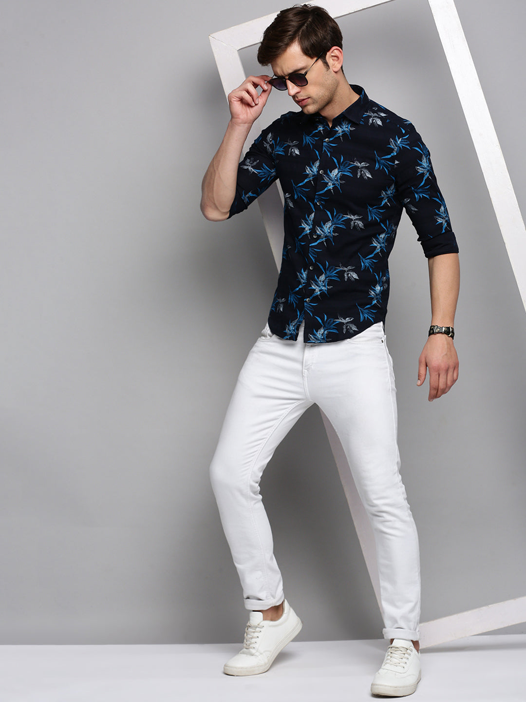 Men Navy Printed Casual Shirt