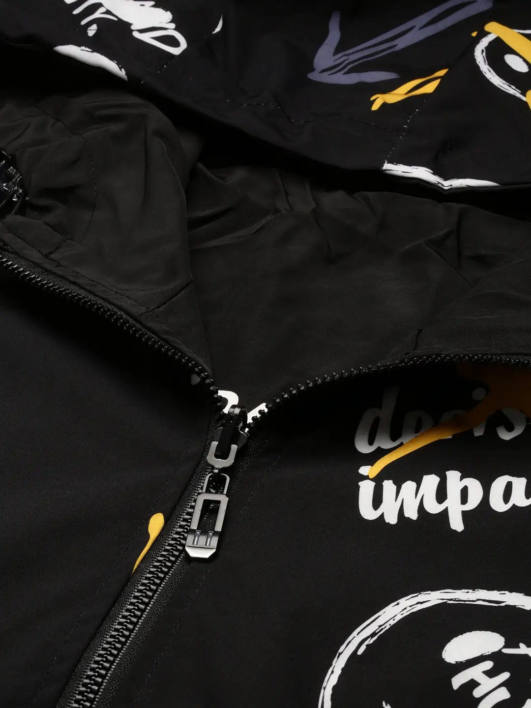 Men's Hooded Black Typography Bomber Over sized Reversible Jacket