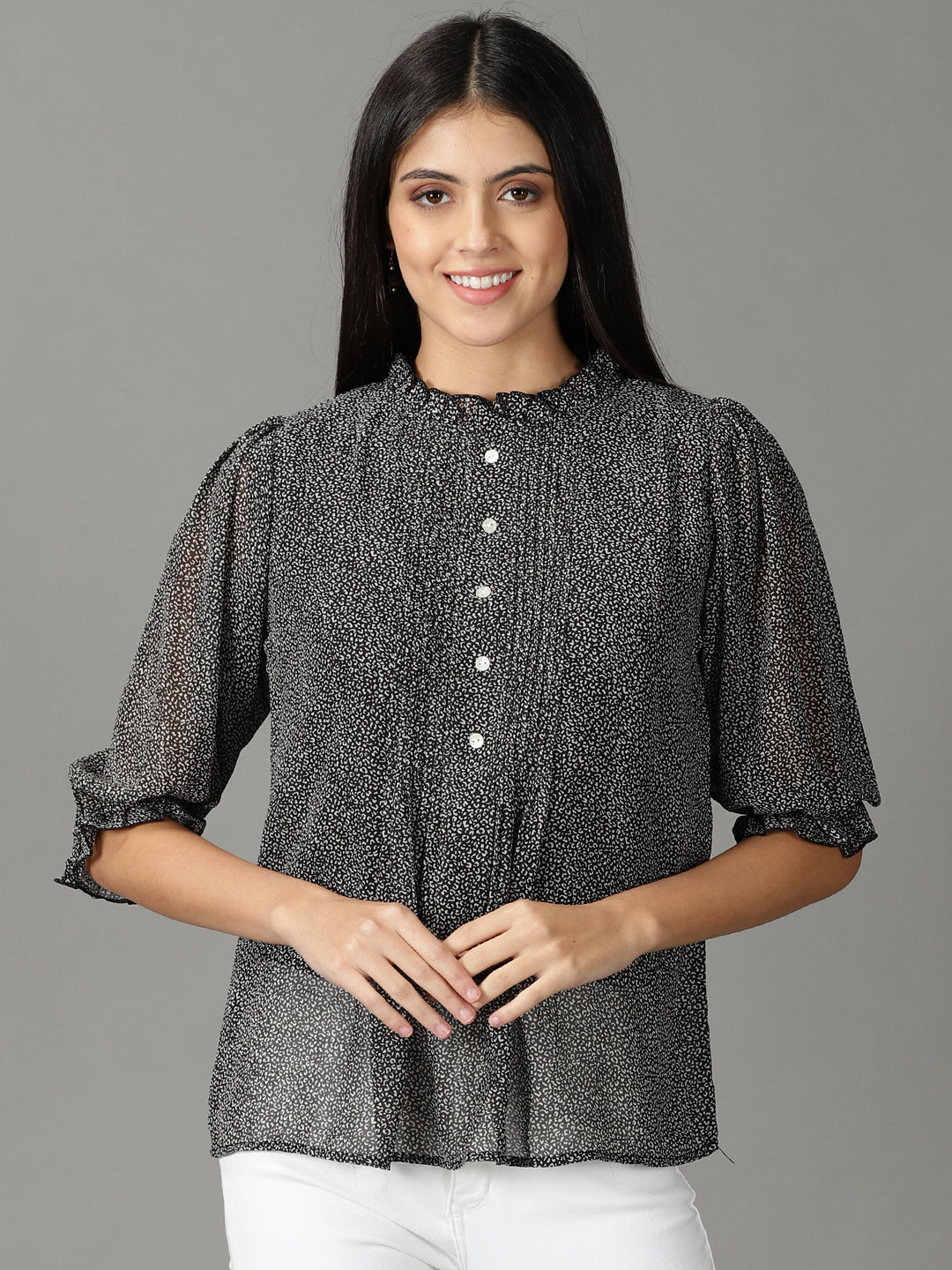 Women's Black Printed Kaftan Top