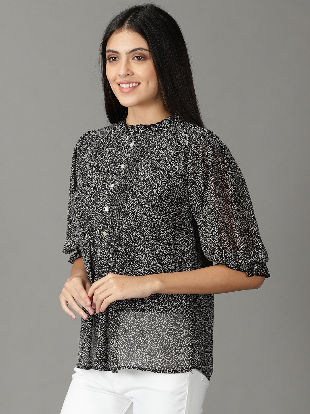 Women's Black Printed Kaftan Top