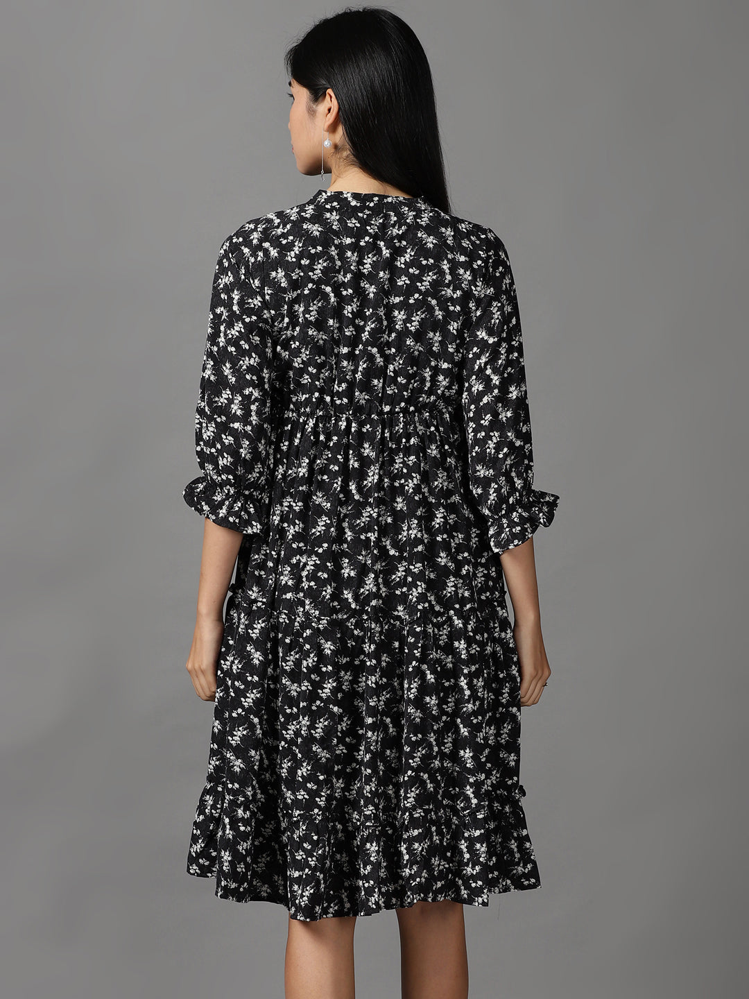 Women's Black Floral Fit and Flare Dress