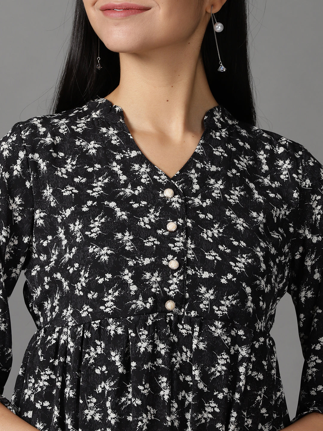 Women's Black Floral Fit and Flare Dress