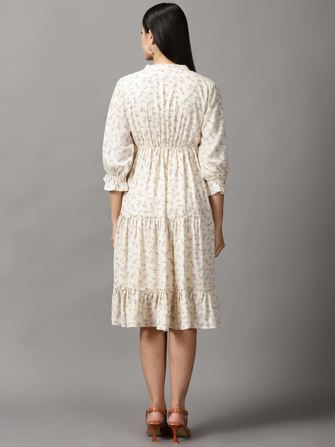 Women's Cream Floral Fit and Flare Dress