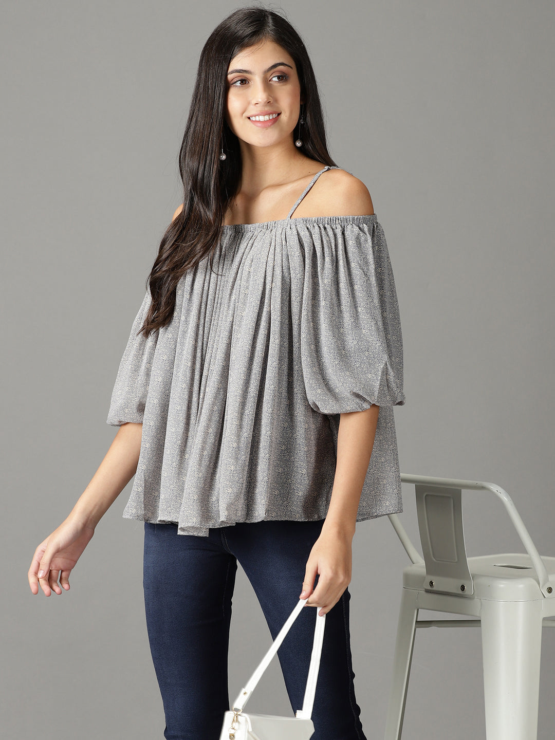 Women's Grey Printed Top