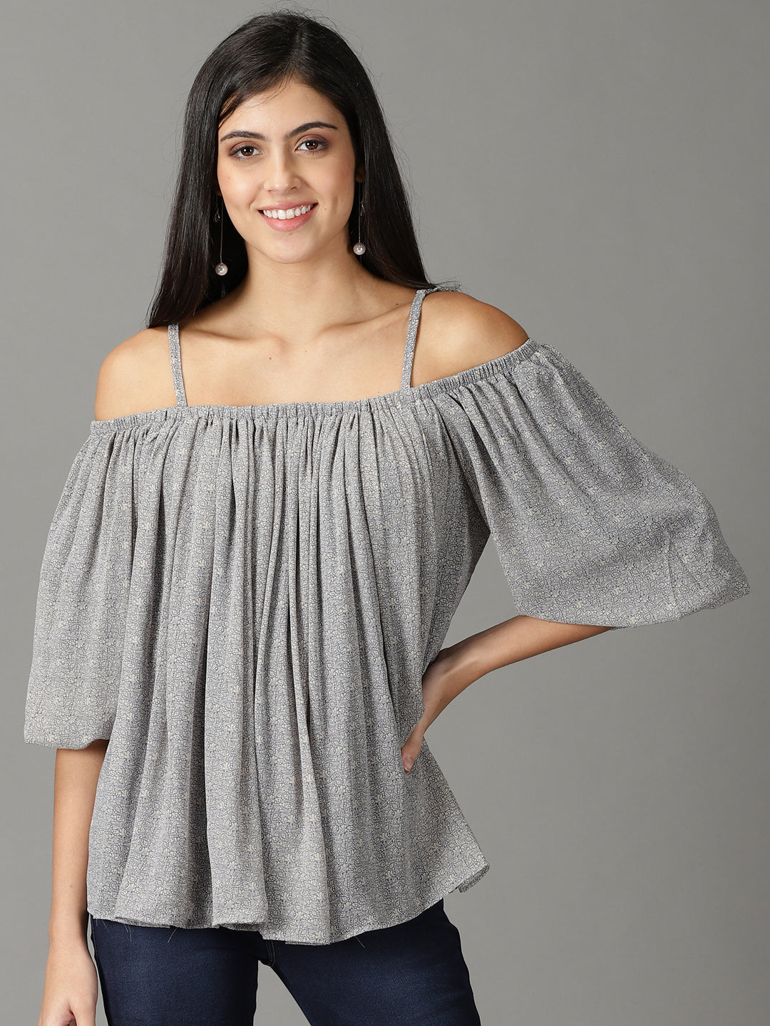 Women's Grey Printed Top