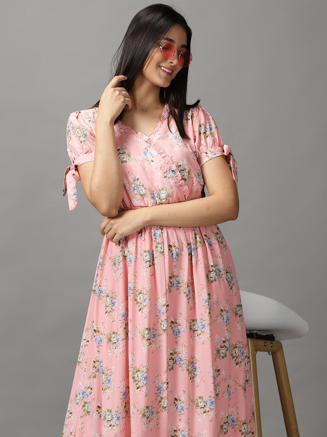 Women's Pink Floral Fit and Flare Dress