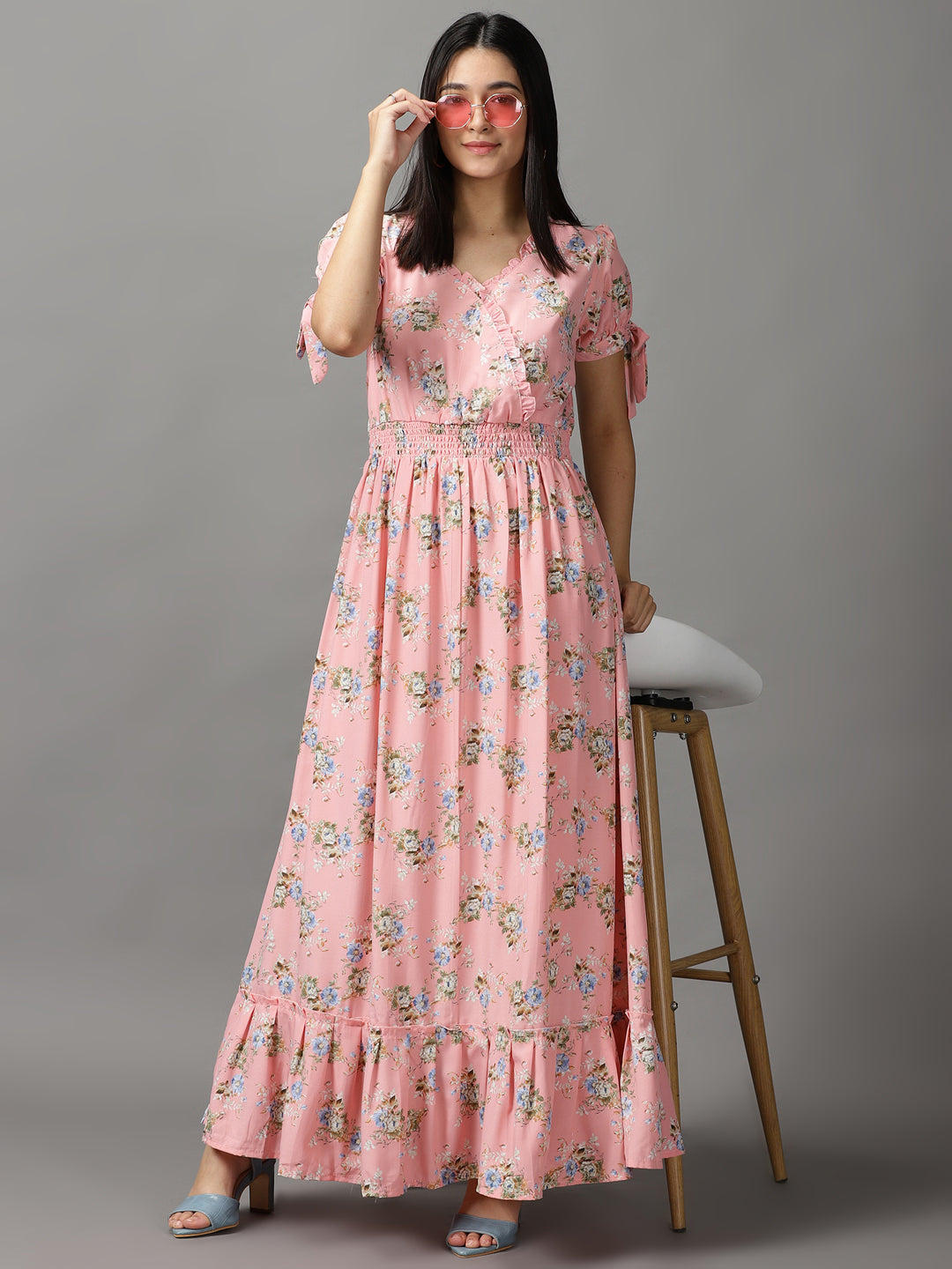 Women's Pink Floral Fit and Flare Dress