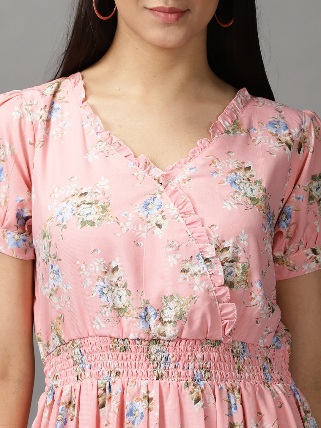 Women's Pink Floral Fit and Flare Dress