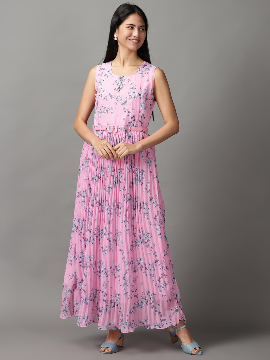 Women's Pink Floral Fit and Flare Dress