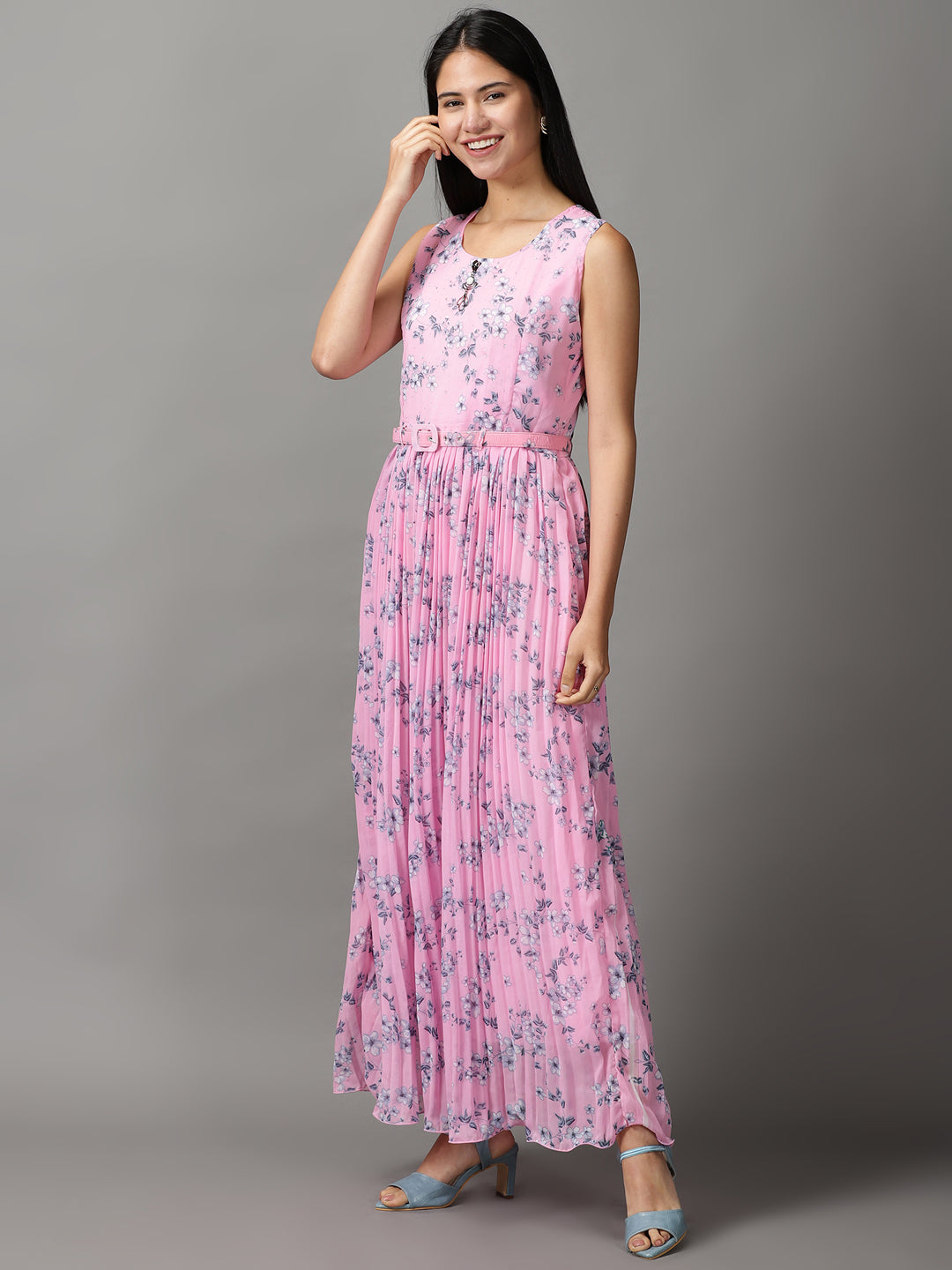 Women's Pink Floral Fit and Flare Dress