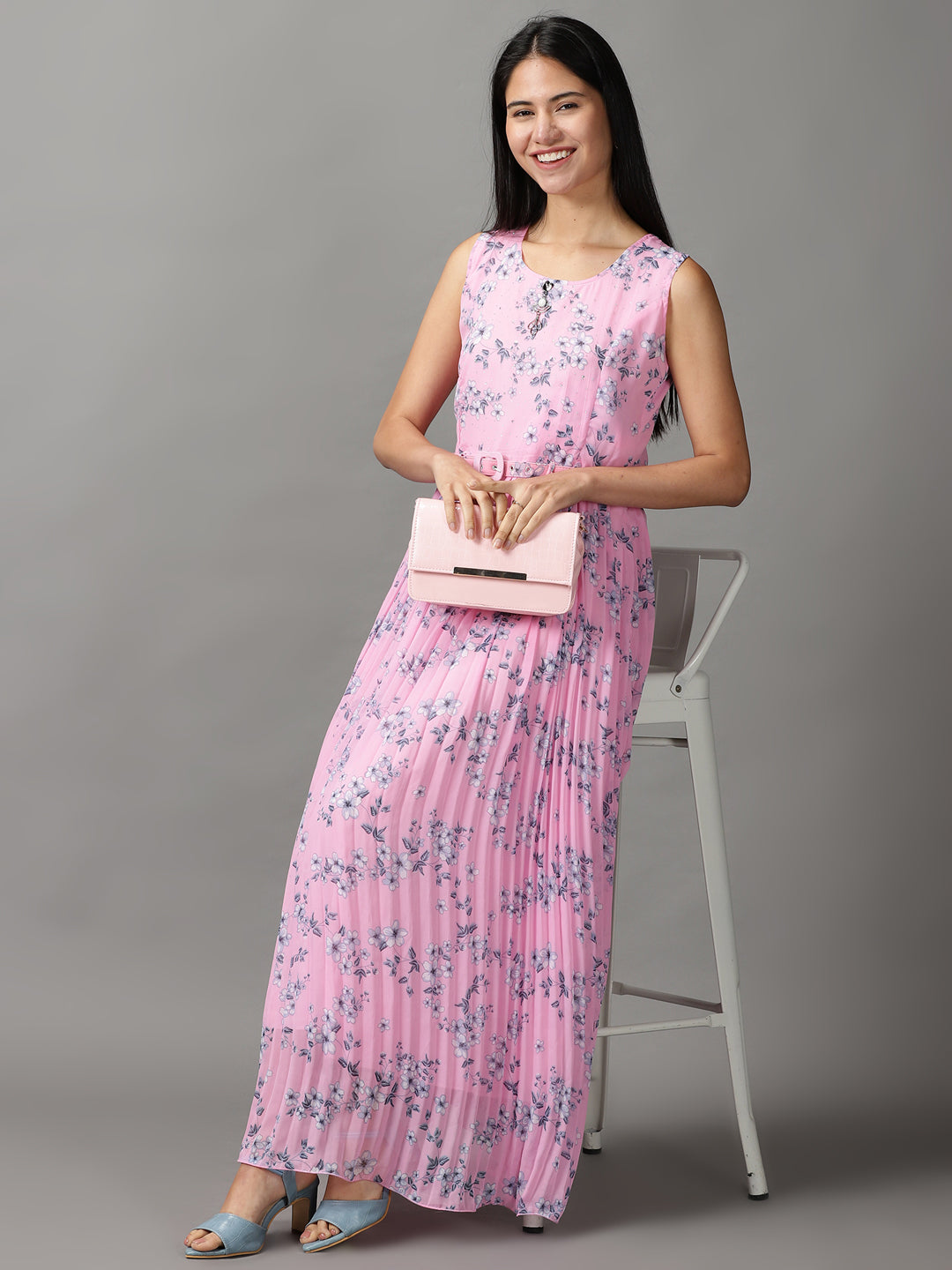 Women's Pink Floral Fit and Flare Dress