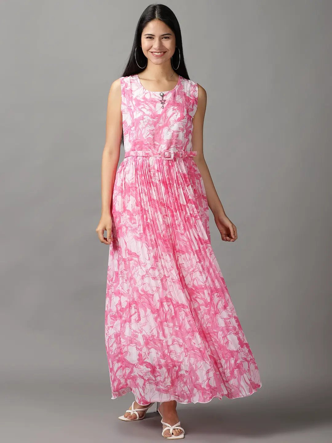 Women's White Printed Fit and Flare Dress