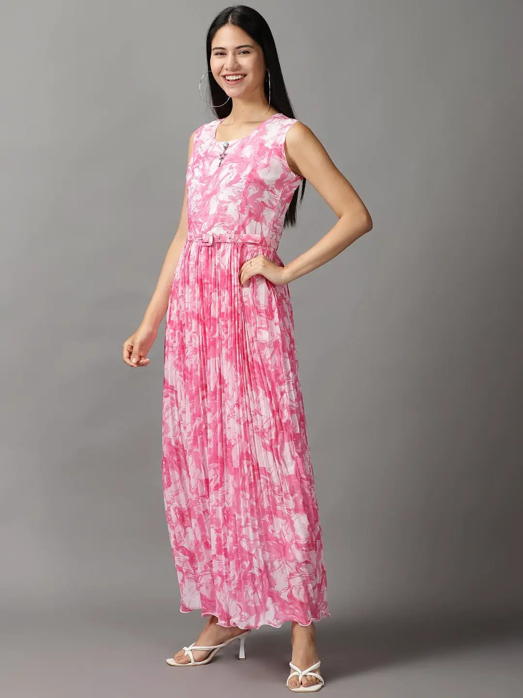 Women's White Printed Fit and Flare Dress