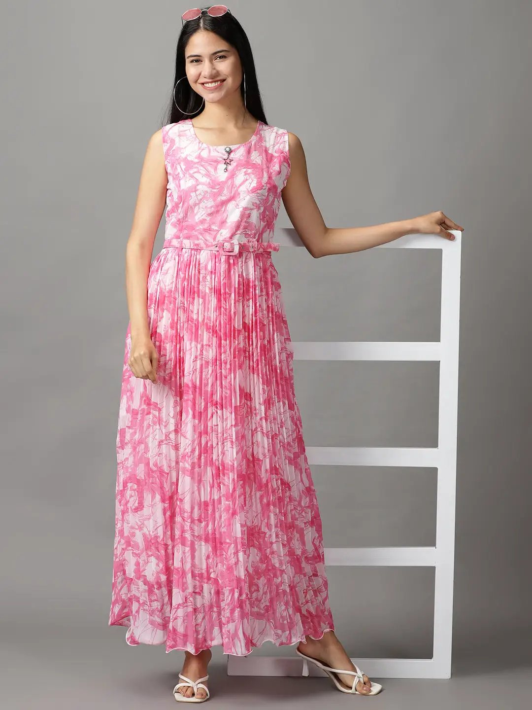 Women's White Printed Fit and Flare Dress
