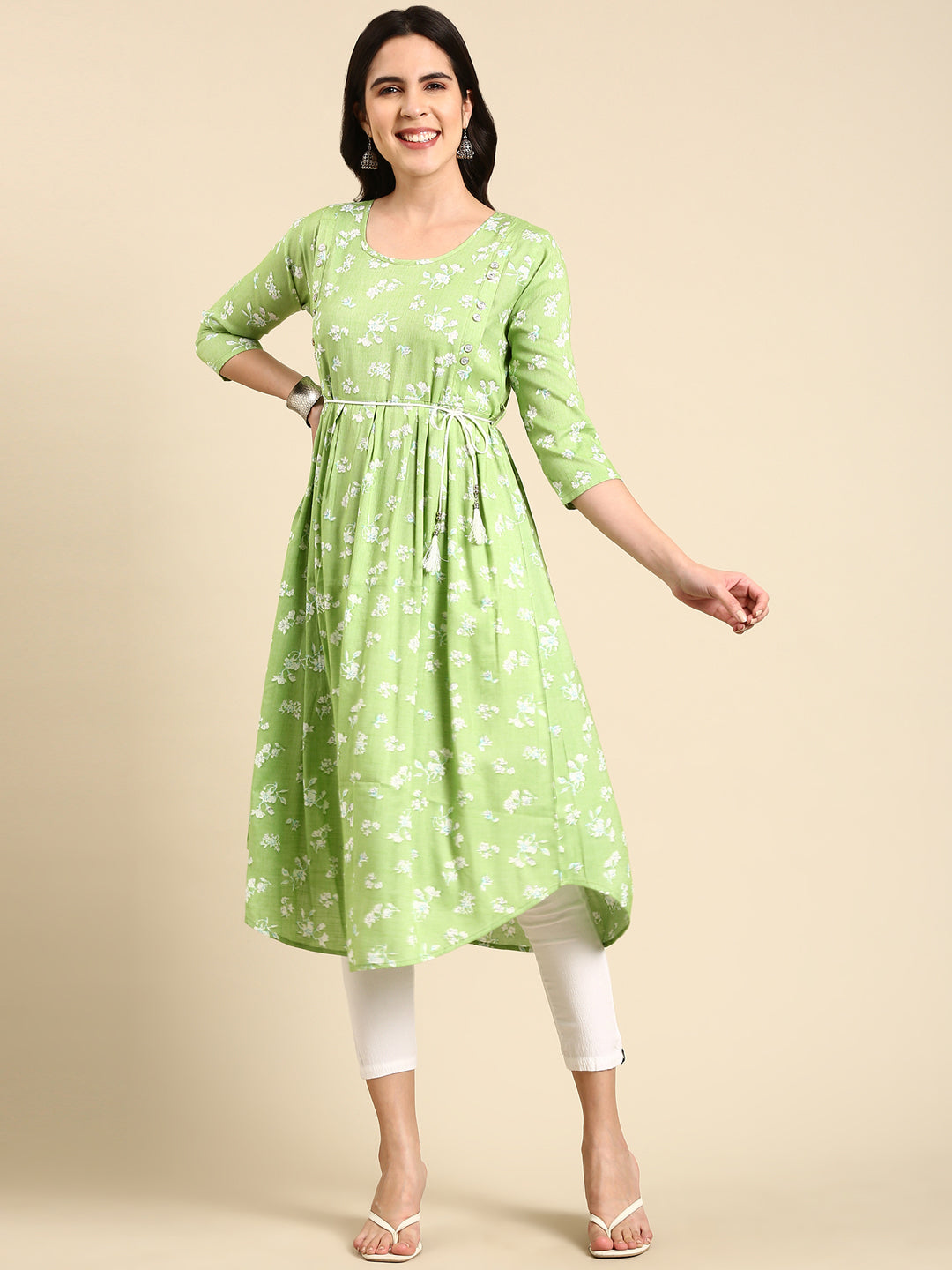 Women's Green Printed Anarkali Kurta