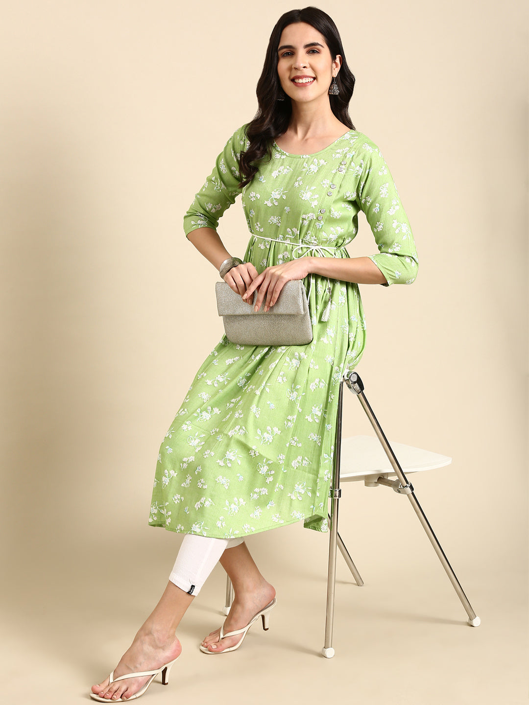 Women's Green Printed Anarkali Kurta