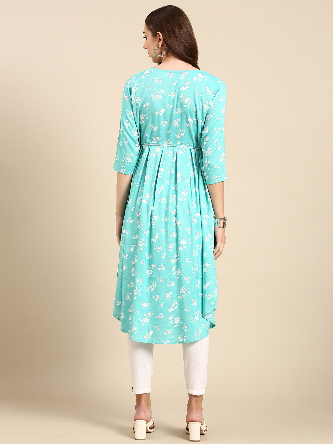 Women's Turquoise Blue Printed Anarkali Kurta