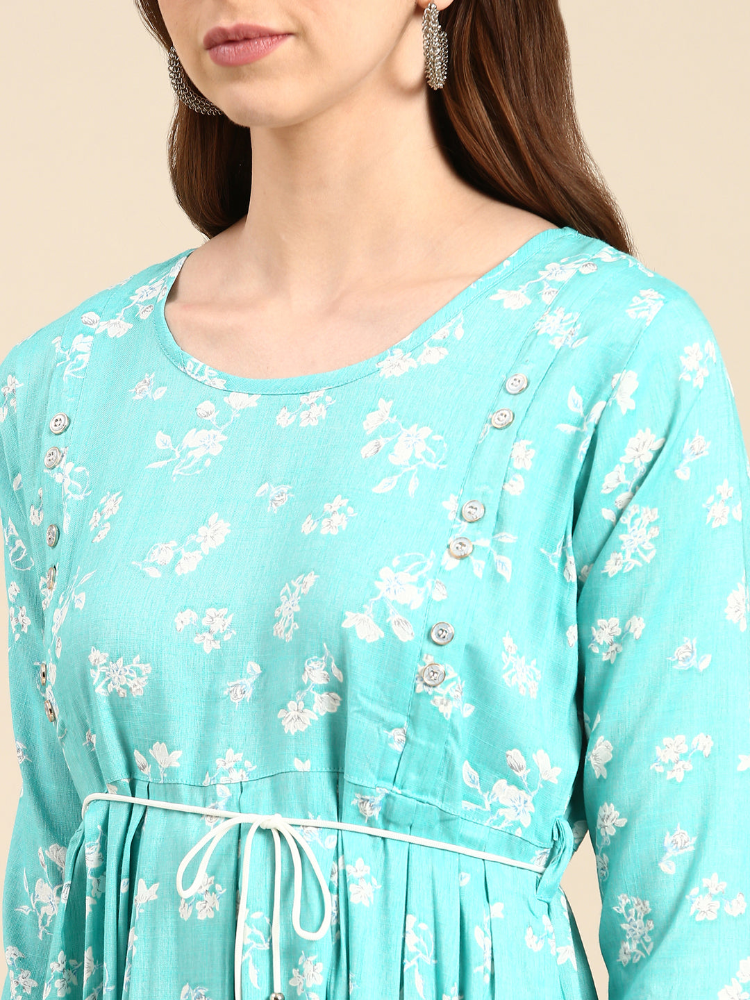 Women's Turquoise Blue Printed Anarkali Kurta