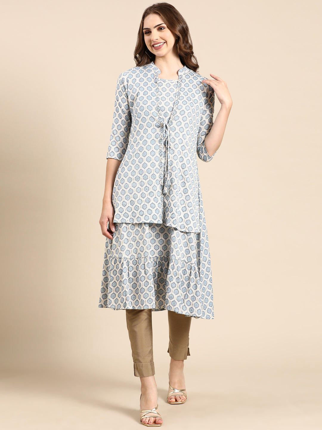 Women's Blue Geometrical A-Line Kurta