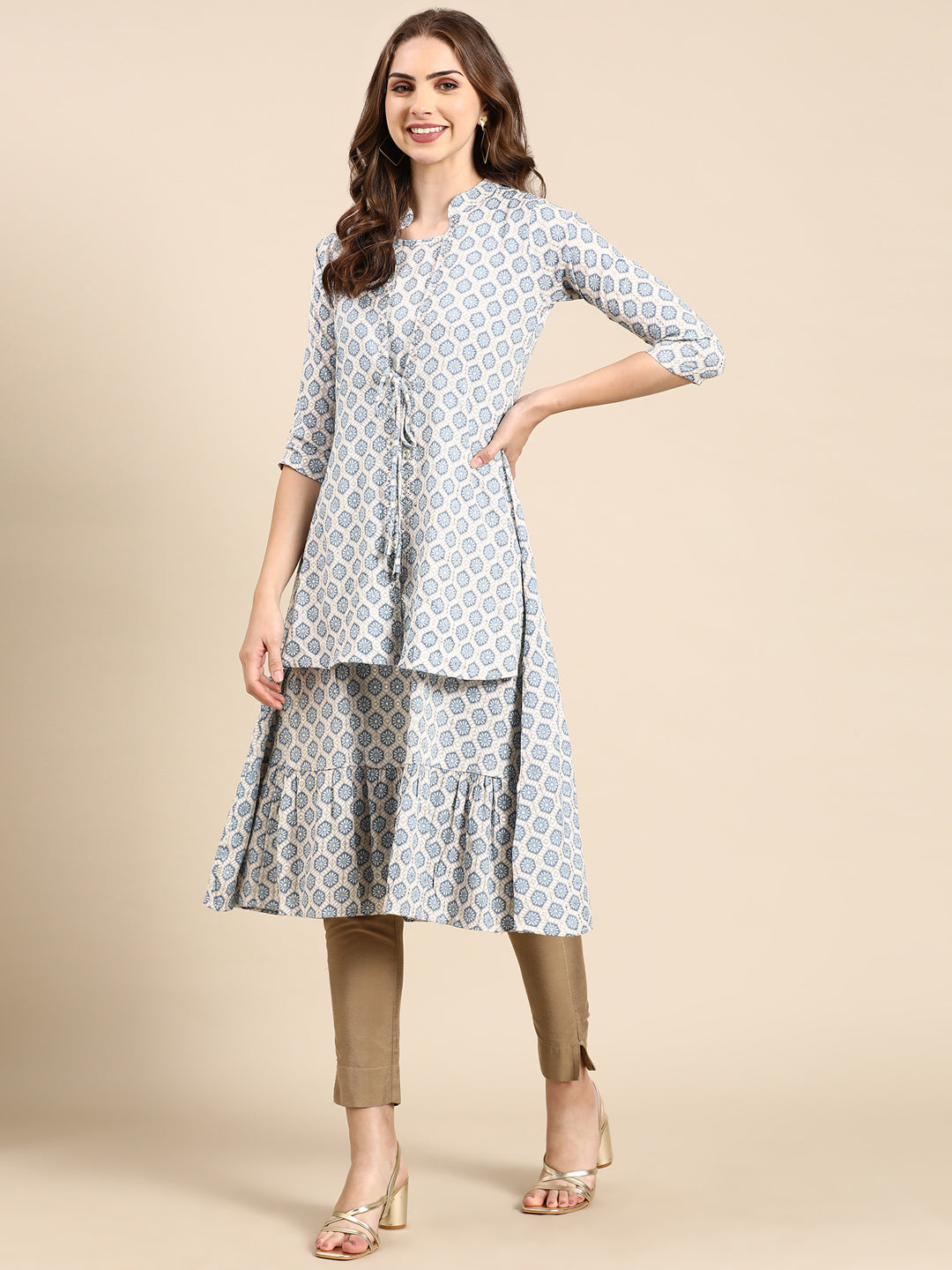 Women's Blue Geometrical A-Line Kurta