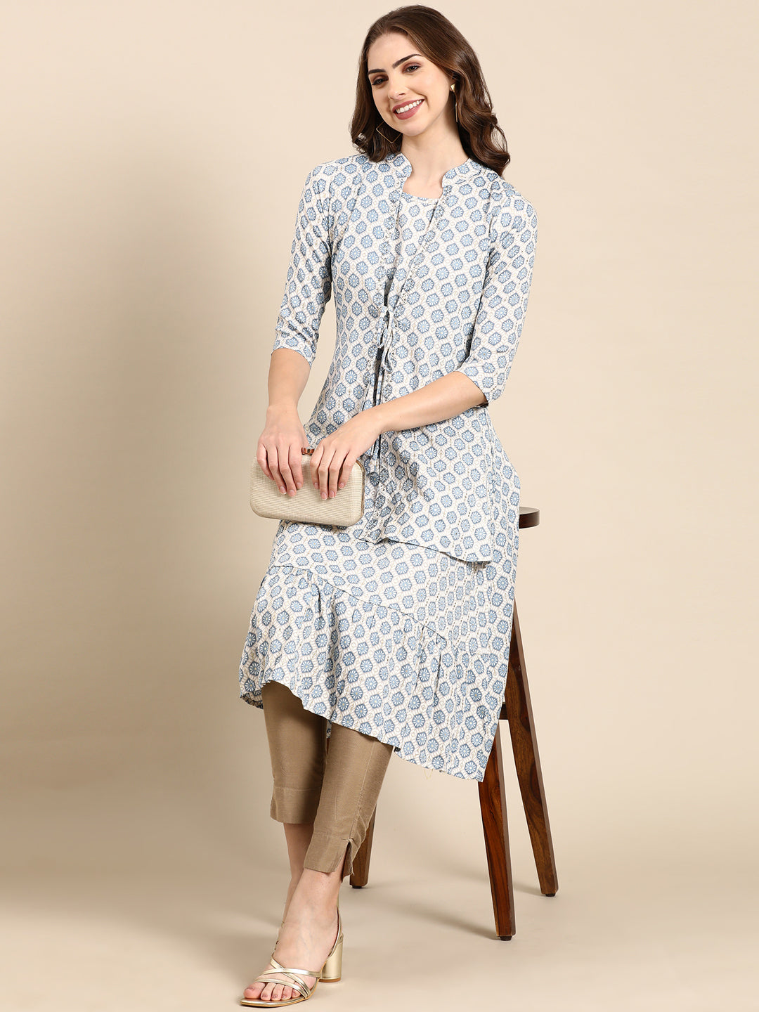 Women's Blue Geometrical A-Line Kurta