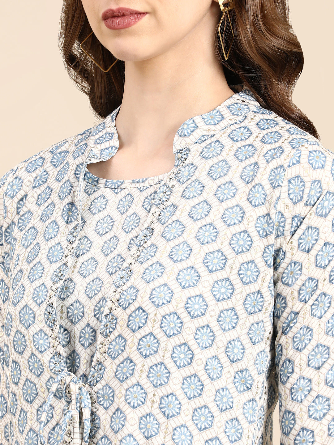 Women's Blue Geometrical A-Line Kurta