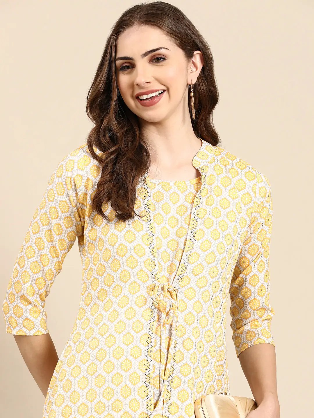 Women's Yellow Geometrical A-Line Kurta