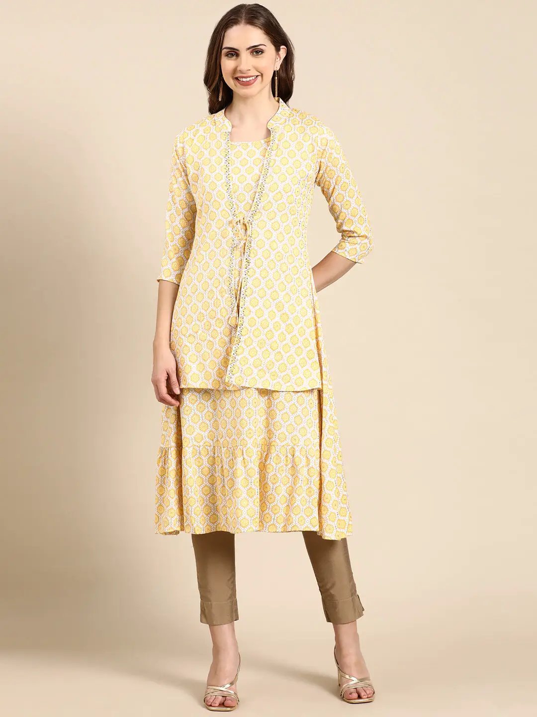 Women's Yellow Geometrical A-Line Kurta
